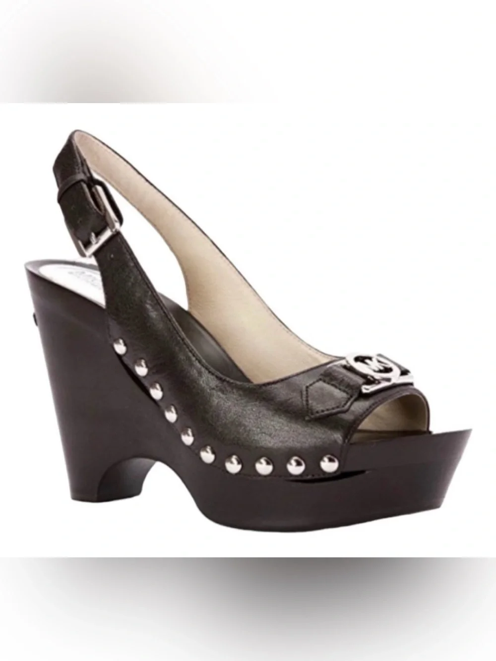 Michael Kors Black Studded Peep-Toe Slingback Wedge